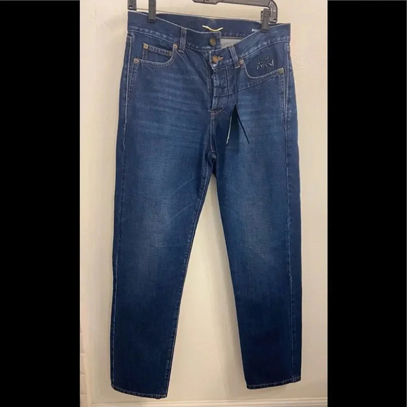 NWT Saint Laurent Asymmetrical Closure Straight Fit Jeans Blue Size 29 - Picture 3 of 8